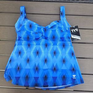 TYR Durafast Elite Women Blue Stirling Twisted Bra Swim Tankini SZ 12 New